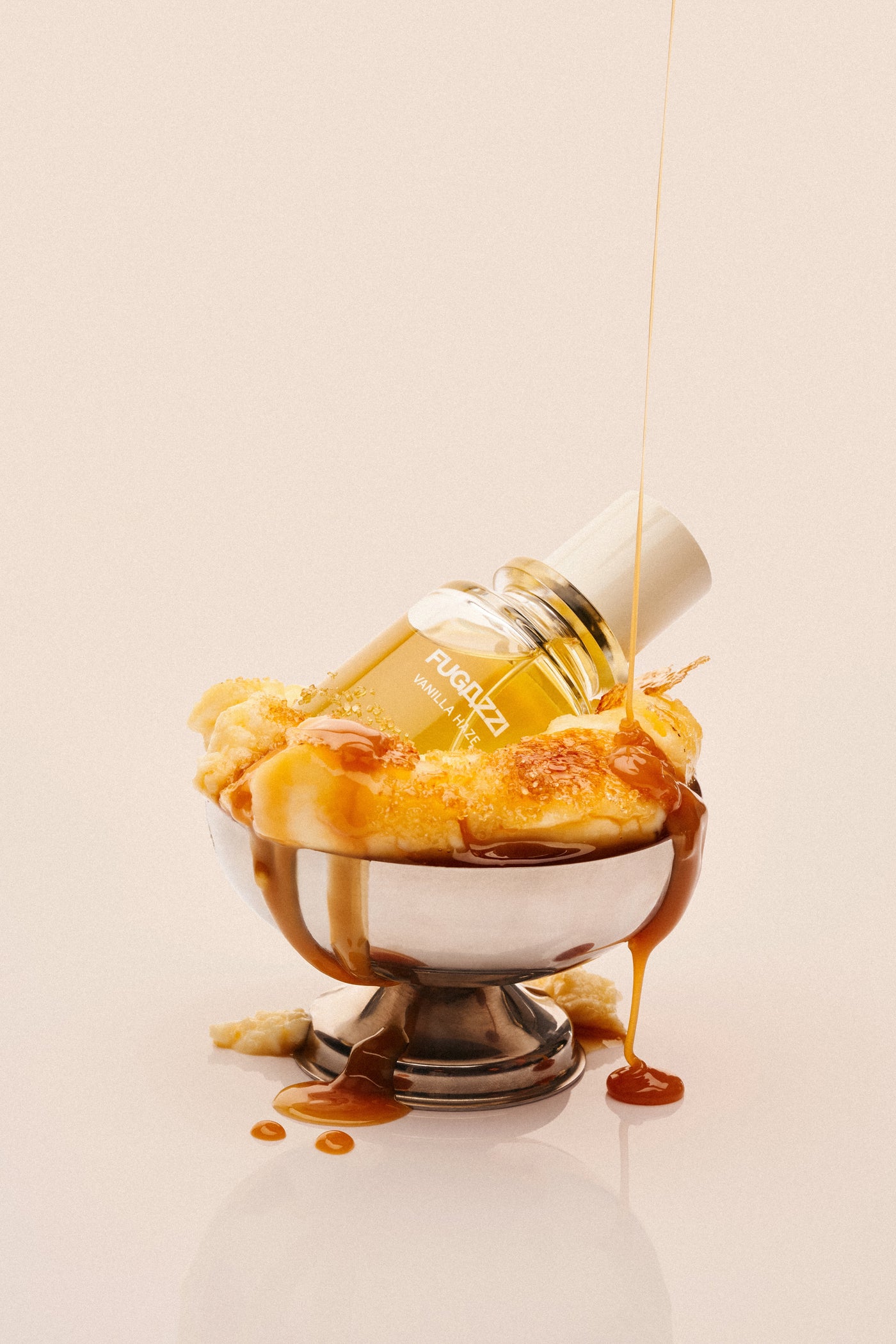 Vanilla Haze perfume campaign with caramel dessert styling