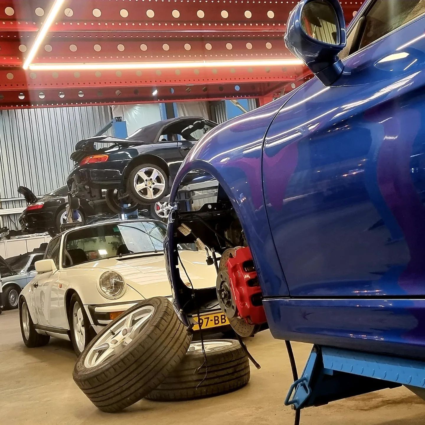 Garage van den Berg Porsche in the workshop for specialist maintenance
