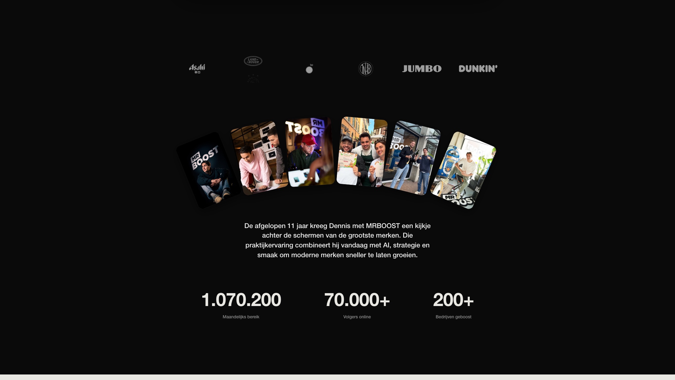 MRBoost client logos and content-production examples arranged across a digital campaign panel